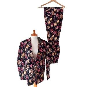 Cloudstyle Men’s Slim Fit Floral 2 Piece Dress Suit Large Jacket 34 Pants NEW